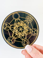 Metatrons Cube with Platonic Solids Sacred Geometry Grid Disc | Black Acrylic