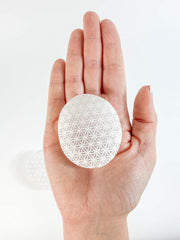 Selenite Palm Stone Seed of Life | Medium