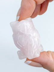 Rose Quartz Owl Carving | Small