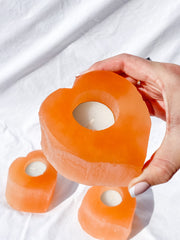 Orange Selenite Heart Natural Candle Base