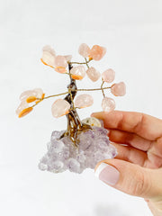 Crystal Bonsai Tree Rose Quartz on Amethyst Base