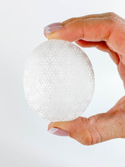 Selenite Palm Stone Seed of Life | Medium