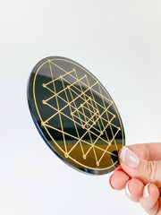 Sri Yantra Sacred Geometry Grid Disc | Black Acrylic