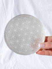 Selenite Flower of Life Plate | Full Moon