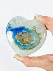 Blue Dyed Agate with Quartz and Druzy Heart 202g