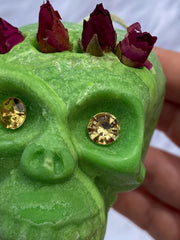 “Candles n Dreams” Coconut Vanilla and Lime Skull Candle Green