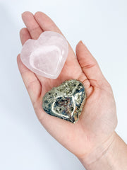 Manifest Love Heart Pack Duo: Rose Quartz + Pyrite | Medium