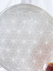 Selenite Flower of Life Plate | Full Moon