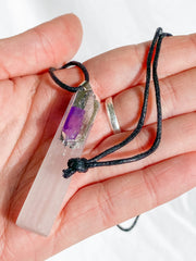 Selenite with Purple Aura Quartz Pendant