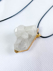 Clear Quartz Cluster Elegant Gold Plated Necklace