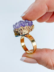 Amethyst Cluster Ring Gold Plated