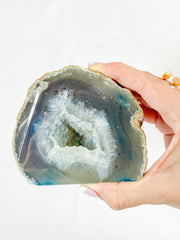 Rainbow Agate and Died Quartz CutBase Geode 1.3kg