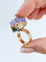 Amethyst Cluster Ring Gold Plated
