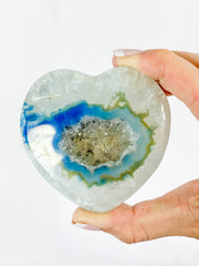 Blue Dyed Agate with Quartz and Druzy Heart 202g