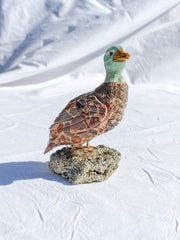 Peruvian Carved Crystal Duck on Pyrite Cluster 211g