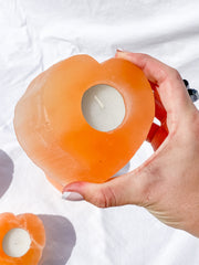 Orange Selenite Heart Natural Candle Base