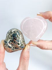 Manifest Love Heart Pack Duo: Rose Quartz + Pyrite | Medium
