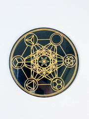 Metatrons Cube with Platonic Solids Sacred Geometry Grid Disc | Black Acrylic