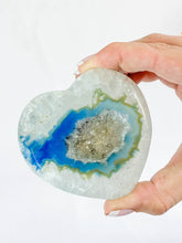Blue Dyed Agate with Quartz and Druzy Heart 202g