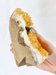 Citrine CutBase Cluster with Calcite and Druzy Inclusions 1.4kg