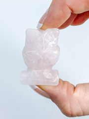 Rose Quartz Owl Carving | Small