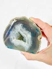 Rainbow Agate and Died Quartz CutBase Geode 1.3kg