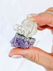 Clear Quartz and Amethyst Connection Necklace with Silver Chain