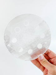 Selenite Seed of Life Grid Plate Full Moon | Large