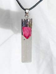 Selenite with Pink Aura Quartz Pendant