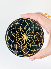 The Lotus of Life Sacred Geometry Grid Disc | Black Acrylic
