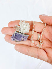 Clear Quartz and Amethyst Connection Necklace with Silver Chain