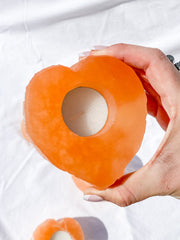 Orange Selenite Heart Natural Candle Base