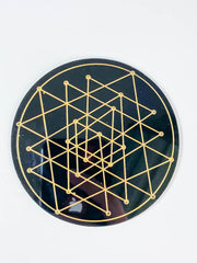 Sri Yantra Sacred Geometry Grid Disc | Black Acrylic