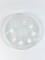 Selenite Seed of Life Grid Plate Full Moon | Large