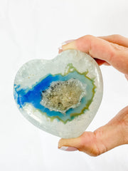 Blue Dyed Agate with Quartz and Druzy Heart 202g