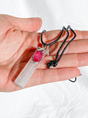 Selenite with Pink Aura Quartz Pendant