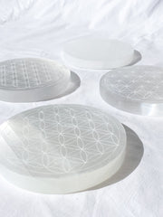 Selenite Flower of Life Plate | Full Moon