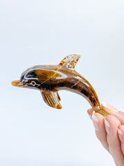 Tiger Eye Dolphin Carving