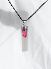 Selenite with Pink Aura Quartz Pendant