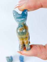 Blue Onyx Cat Carving