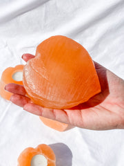 Orange Selenite Heart Natural Candle Base
