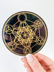 Metatrons Cube with Platonic Solids Sacred Geometry Grid Disc | Black Acrylic
