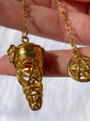 Pentagram Cage Gold Plated Pendulum