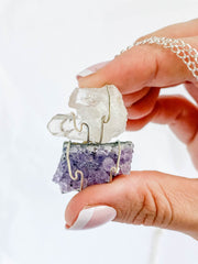 Clear Quartz and Amethyst Connection Necklace with Silver Chain