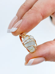 Aquamarine Gold Plated Ring Wire Wrapped