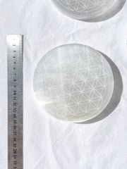 Selenite Flower of Life Plate | Full Moon