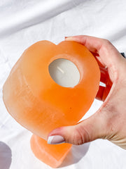 Orange Selenite Heart Natural Candle Base