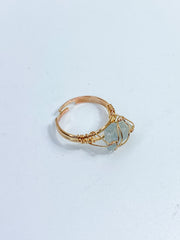 Aquamarine Gold Plated Ring Wire Wrapped