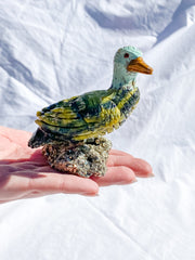 Peruvian Carved Crystal Duck on Pyrite Cluster 207g