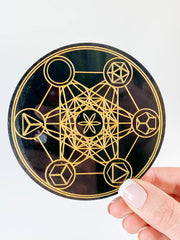 Metatrons Cube with Platonic Solids Sacred Geometry Grid Disc | Black Acrylic